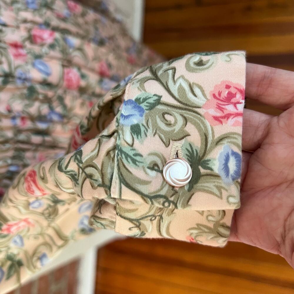 Vintage 90s Susan Bristol Floral Rayon Matching Skirt Blouse Set Pink USA 8 - Picture 5 of 13